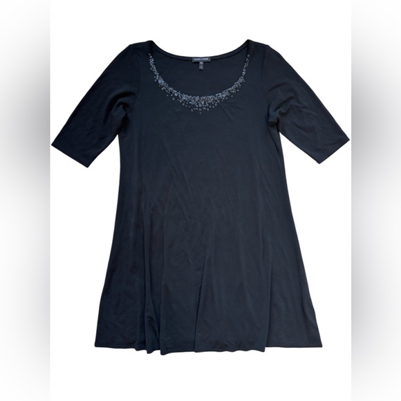 Eileen Fisher 100% Silk Georgette Crepe Sequin Scoop Neck Tunic Dress Size M - Picture 1 of 9